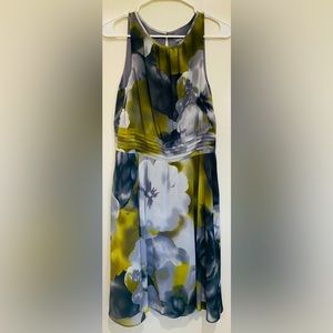 Ann Taylor Womens Grey And Green Floral Dress Size 10
